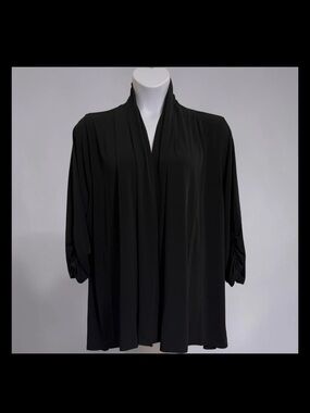 Lane Bryant PLUS SIZE 26/28 Black Stretch OPEN TOPPER DUSTER RUCHED 3/4 SLEEVES